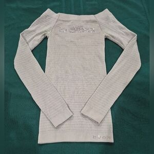 Bebe Swarovski Crystal Logo Light Grey/Metalic Stripes Knit Tunic Top - P/XS.